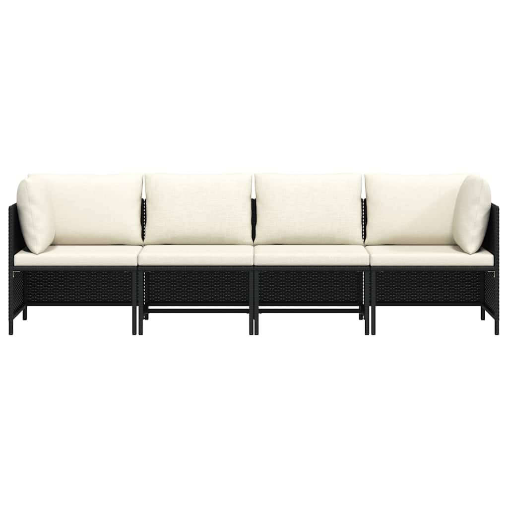 vidaXL Sofá de Jardín de 4 Plazas con Cojines Patio Terraza Balcón Salón Sala de Estar Exterior Muebles Mobiliario Almohada Ratán Sintético Negro
