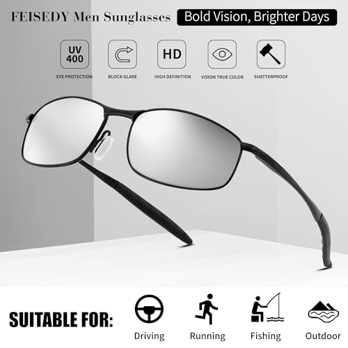 Image of FEISEDY Rectangle Polarized Square Sunglasses for Men Women B2444 | Photochromic, Night Vision, Automatically darken in sunlight, 100% UV400, Driving, Fishing, Climate Pledge Friendly