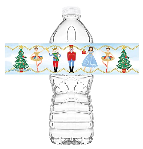 POP parties Ink Nutcracker Party Bottle Labels - 20 Water Decorations Supplies Ballet Light Green, Red, Blue, Gold
