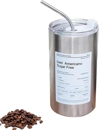 ステンレスラテカップ アイスアメリカンスタイル魔法瓶コーヒーカップ 二層ストローマグ ストロー付きタンブラーマグ 魔法瓶コーヒーカップ ステンレスバキュームアイスアメリカンスタイル蓋付きマグカップ 付属ストロー コンビニカップ 漏れ防止 ポータブルマグ 保