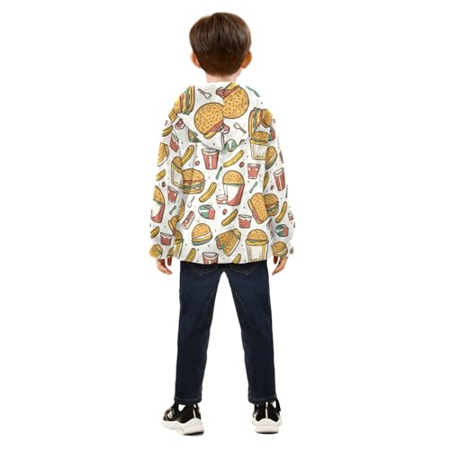 Fast Food Hamburger Girls Fleece Jacket Girls Fall Jacket Boys Coats Zip Up Hoodie Children Sherpa Warm Outerwear 2-10T4