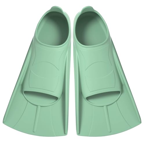 Aletas de Natación, Aletas Cortas Buceo de Silicona para Niños y Adultos (Verde, XS(30 32))
