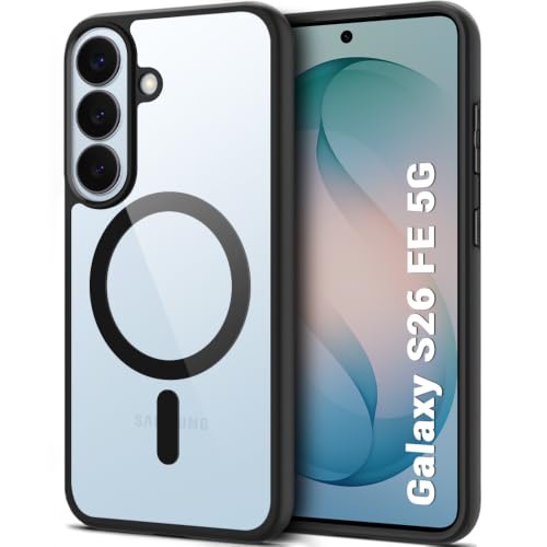 Image of TheGiftKart Hybrid Shockproof Back Cover Case for Samsung Galaxy S26 FE 5G Compatible with MagSafe | Hard Back Cover Case for Samsung Galaxy S26 FE 5G (PC & TPU, Transparent Clear Back, Black Sides)
