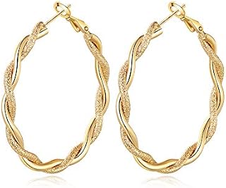 Yumay-Twisted Rope Extra Large Gold Hoop Earrings 9ct Gold Filled Creole for Girls or Womens(40mm)