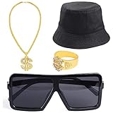 Beelittle 80s/90s Hip Hop Costume Kit Cool Rapper Outfits,Bucket Hat Sunglasses Gold Plated Chain...