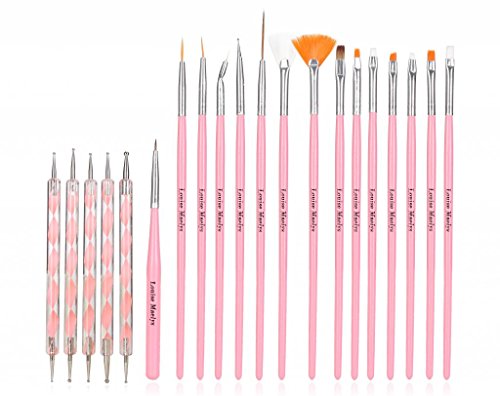 LOUISE MAELYS 20 piece Pink Nail Art Painting Kit Brushes and Dotting Pen Purple Bag