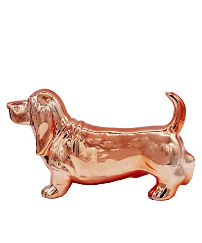 Nayothecorgi Basset Hound Dog Statue - Metallic Rose Gold Standing Ceramic Dog Statue - Decorative Dog Sculpture For Garden Or Home Décor - Basset Hound Dog Outdoor Statue - (10.5” X 4.0” X 6.0”) #TOP2