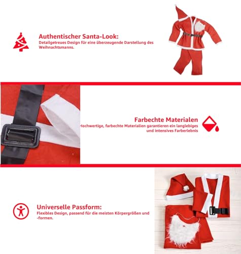 FASCHINFEVER 8 in 1 Set Santa Claus - Weihnachtsmannkostüm & Nikolauskostüm - für Weihnachten - Kostüm für Nikolaus - Weihnachtsmann - Herren & Erwachsene - Santa Claus