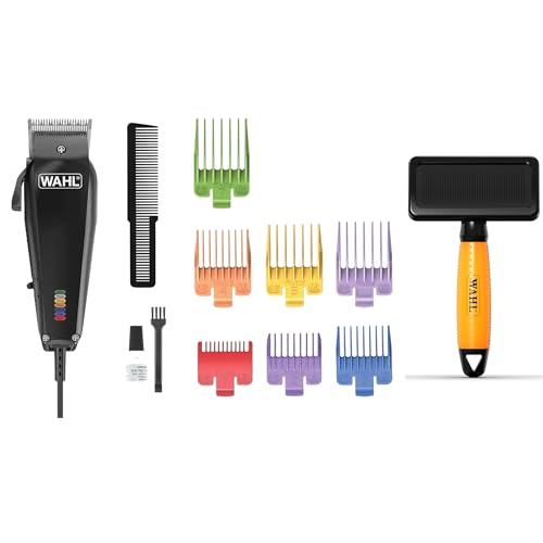 WAHL Multi-Cut – Hundeschermaschine, geräuscharm, mit Kabel, präzisionsgeschliffen + WAHL Slicker Brush Medium – Pflegebürste, Slicker-Bürsten für Tiere mit langem oder kurzem Fell