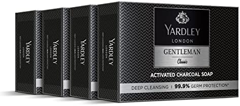 Yardley London Gentleman Classic Activated Charcoal Soap, with 99.9% Germ Protection and Deep Cleansing of Skin - Pack Of 4 (100 g each)