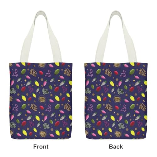 Cute Taco Fiesta Canvas Tote Bag with Pockets for Daily Versatility3