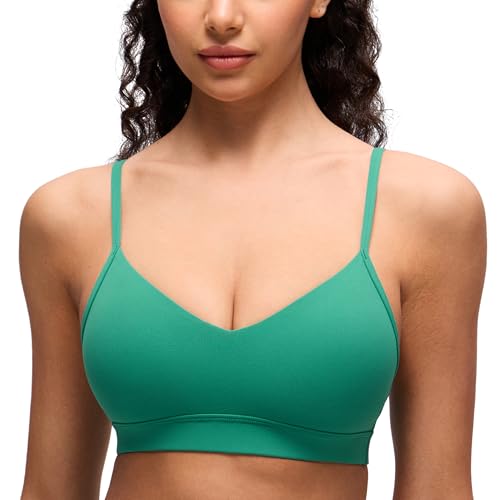 Image of CRZ YOGA Butterluxe V Neck Sports Bras | Light Support, Removable Pads, Yoga, Extremely Soft, Square Back, Adjustable Spaghetti Straps, for Women
