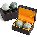 Lyellfe Set of 4 Marble Stone Baoding Balls, 2 Inch Meditation Balls with Box, Chinese Health Exercise Massage Ball for Hands, Stress Relief, Jade Green