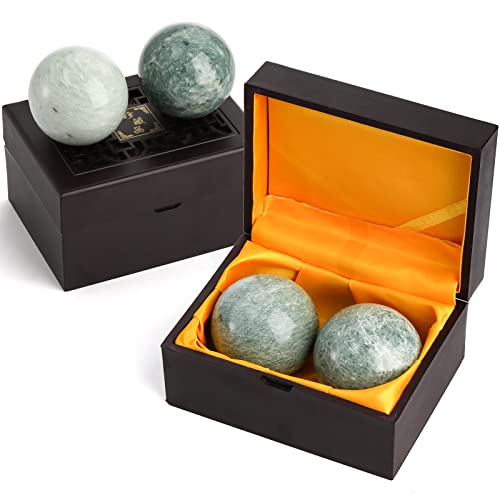 Lyellfe 4 Stück Marmor Stein Baoding Balls, 2 Zoll Meditationskugeln mit Box, Chinesische Gesundheit Übung Massage Ball für Hände, Stressabbau, Jade Grün Cover