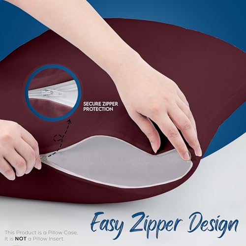Image of Utopia Bedding Premium 100% Waterproof Pillow Protectors with Zipper King Size (Set of 4), Bed Bug and Dust Mite Proof Zippered Pillow Covers, Pillow Encasement Cases, Burgundy