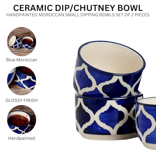 Image of Hand-Painted Multicolored Moroccan Ceramic Dip Bowls /Chutney Bowl (Multicolor, Pack of 2)-Multi-Color
