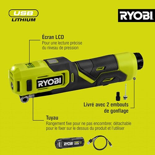 Gonfleur RYOBI 4V USB Lithium 6 9 bars 1 batterie 2 0Ah RI4 - vue 4