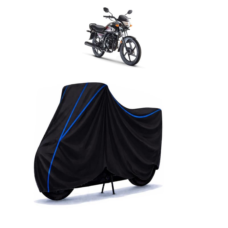 Image of Dream Neo 110 Bike Cover Water Resistant Universal Motorcycle Rain | Heavy Duty UV Protection, Dust, Scratch Indoor Outdoor All Weather with Black Blue Piping Elastic