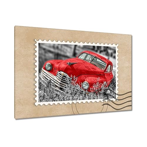 Tableau imprimé sur toile salon grand format 120x80cm motif vieille voiture rouge ancienne
