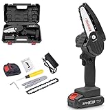 MINI Motosierra podadora eléctrica recargable de 21V 1500mah 4 pulgadas sierra de cadena inalámbrica cortadora ajustable de árboles frutales jardín uso diario (Negro)