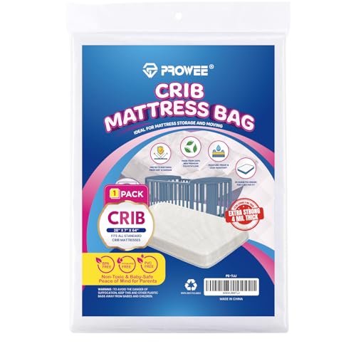 PROWEE Crib Mattress Storage Bag Heavy-Duty 4 Mil Thick Waterproof Crib Mattress Moving Bag Tear-Resistant Cover 28 x 7 x 64