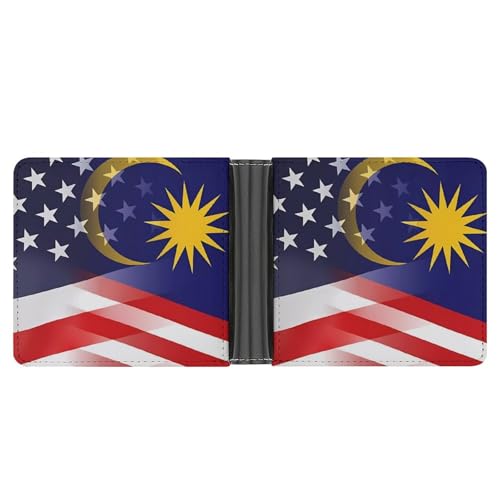 Flag of Malaysia And U.S. Funny Men's Slim Bifold Wallet with Multiple Card Slots Front Pocket Purse