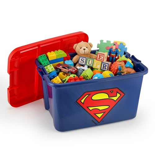 Image of Nayasa Superman Toy Box 50 Ltr | DC Superhero Print Plastic Storage Box with Lid | Stackable Organizer & Strong Durable | Blue