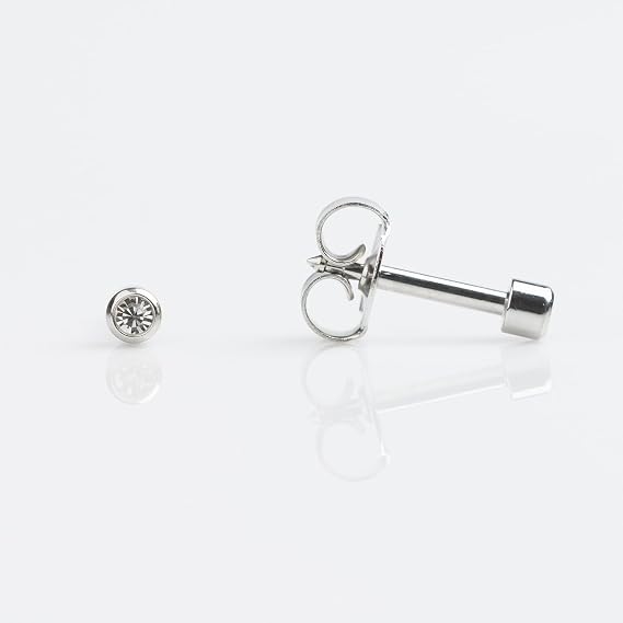Studex April/Crystal Mini 2mm Stainless Steel Bezel Setting Ear Piercing Stud Earrings Birthstone