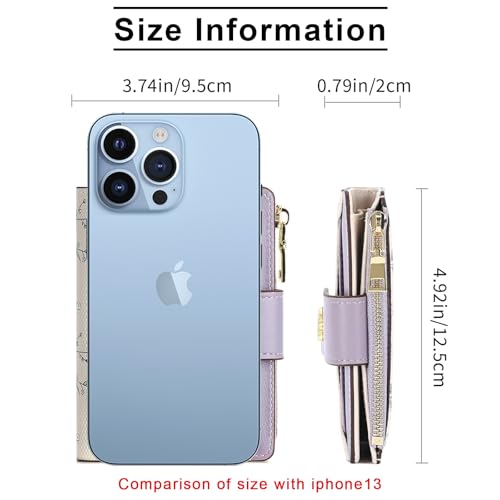 Small Wallets for Women Leather Bifold Zipper Pocket Wallet Cute Flower Credit Card Holder Coin Purse with ID Window2