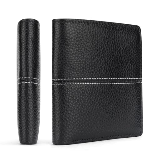 Vintage Genuine Leather Wallet for Men Cowhide RFID Blocking Multiple Card Slots Slim Design (Black)