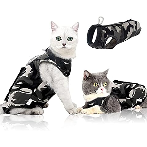 Knhunupl - Traje de recuperación de heridas de gato para heridas abdominales o enfermedades de la piel, después de la cirugía, traje de pijama, collar electrónico alternativo para gatos y perros Cover