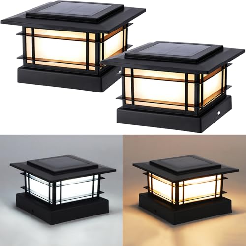 Dynaming 4x4 Solar Post Cap Lights Outdoor with 2 Color Modes 2 Pack Fence Post Solar Lights Black Shell Fit for Vinyl/Wooden Posts High Brightness SMD LED Lighting Decor for Garden Deck Patio