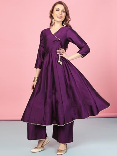 Image of A.T.U.N. (ALL THINGS UBER NICE) Cotton Women Anarkali Paneled Kurta With Palazzos & Dupatta