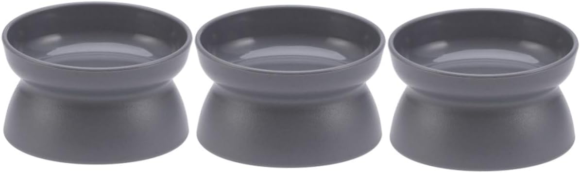 NOLITOY 3pcs Oblique Mouth Cat Bowl Dark Gray Feeder for Cats Non- Base Holds Water Food for Controlled Eating and Pet Supplies