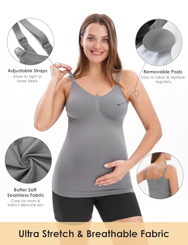 NALACAL Support Nursing Tank Tops for Breastfeeding, Comfort Stretch Maternity Camisoles with Built in Bra, Comfy Sleeveless Maternity Basic Clothes, Summer Women's Maternity Tank Top (3 Pcs)