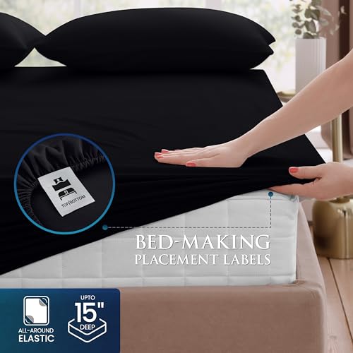 Image of Utopia Bedding King Sheet Set, Soft Microfiber 4 Piece Bed Sheets with 15 inch Deep Pocket - Easy Care Brushed Microfiber (King, Black)