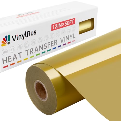 VinylRus Heat Transfer Vinyl-12 x 50ft Gold Iron on Vinyl Roll for Shirts, HTV Vinyl for Silhouette Cameo, Easy to Cut & Weed