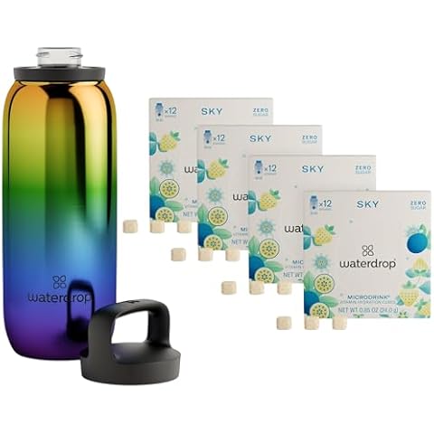 Waterdrop Water Bottle, Vacuum Insulated, Double Walled, Leakproof, Waterdrop Hydration Cubes, Pineberry & Passion Fruit, Vitamin C, B3 & B5, On The Go Water Enhancer Drops for Still & Sparkling Water Cover