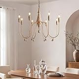 LOVEDIMA 38.2' French Country Chandelier, Modern Farmhouse 8-Light Candle-Style Chandeliers Wood Pendant Light Fixture for Dining Room Living Room