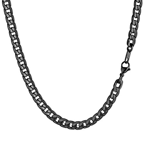 PROSTEEL Collier Homme Chaîne de Cou Vendue Seule 55cm Maillon Gourmette Noir 7mm de Large