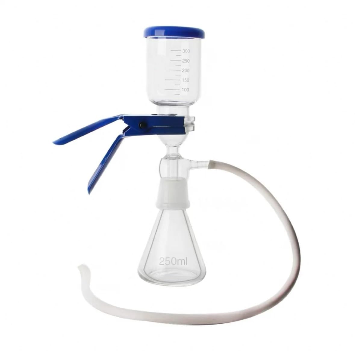Aparato de filtración de 250 ml con núcleo de de vidrio y filtro de vacío, con vaso de filtro de 300 ml y matraz receptor de 250 ml.