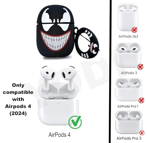 Image of YODI Case Cover for Airpods Pro|Pro 2|Airpods Pro 3|Airpods 4 Pouch, Silicone Cases with Cleaner Kit 360 Drop Protection,Shock-Resistant ((Ve-nom), Airpods 4)