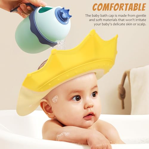 Image of Baby Shower Cap Adjustable Toddler Hair Washing Shield Soft Silicone Bath Visor Protects Eyes and Ears for Kids with Cute Crown Design