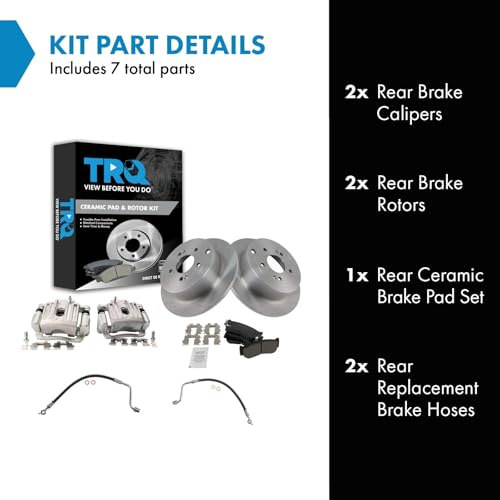 Image of TRQ Rear Brake Pad and Rotor Set Ceramic Rotors Calipers Hoses Compatible with 2007-2009 Hyundai Santa Fe