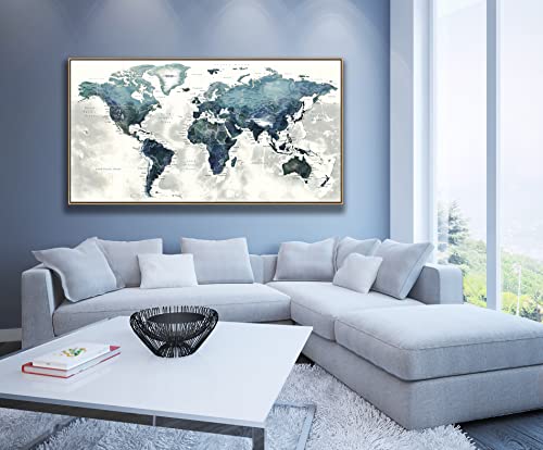 Lky Art Framed Wall Art Large World Map Canvas Prints Wall Art For Living Room Of The World Wall Decor Poster Framed Stretched Canvas Wall Art For Office Decor Size : 20X40Inch Ready To Hang #TOP5