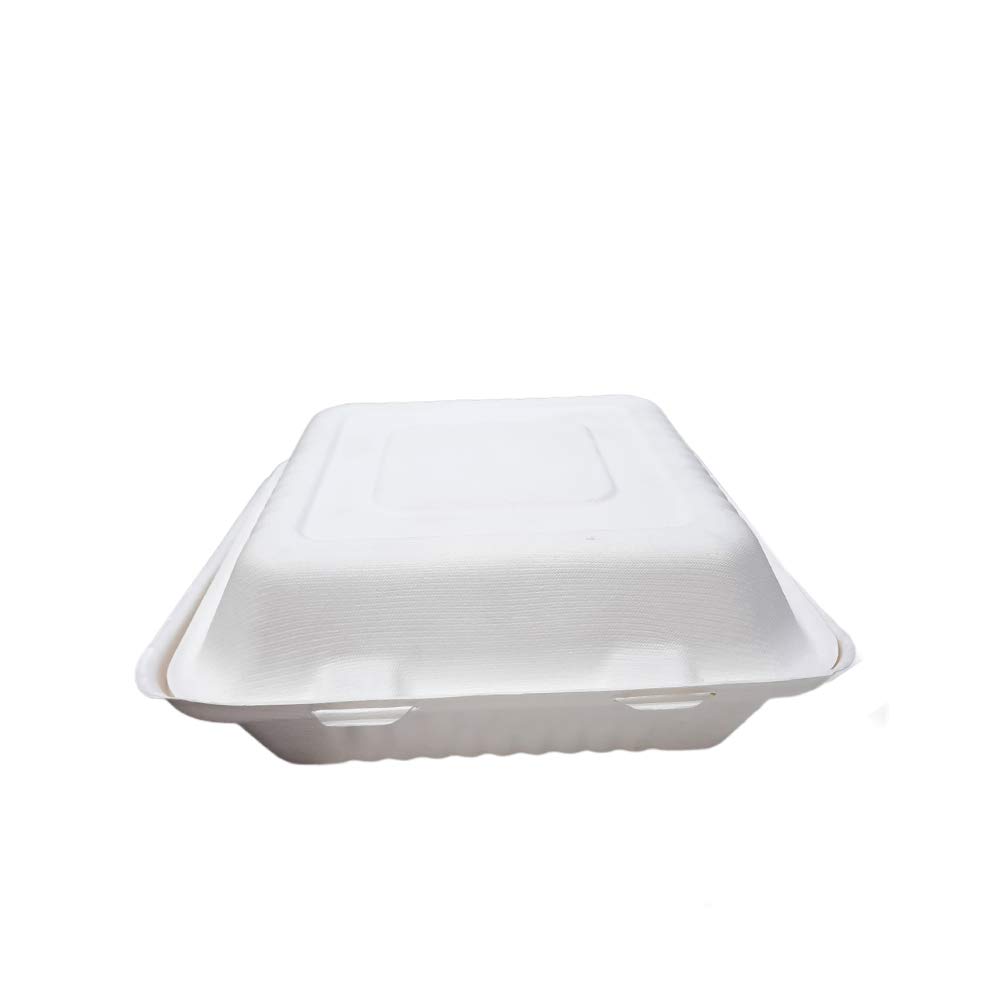 Eco Friendly Bagasse Container With Hinged Lid 6 X 9 Disposable Eco Togo Food Microwavable Container Boxes - Restaurant Carryout Lunch Meal Takeout Storage Food Service - 12 Pieces