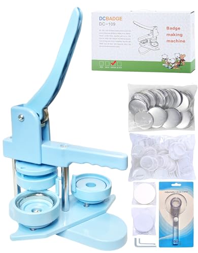 DCBADGE Button Maker Machine Button Pin Maker (3rd Gen) Installation-Free DIY Button Press Machine Kit with Free Button Parts&Circle Cutter&Wrench Gadget (Light Blue 58mm2.25in)