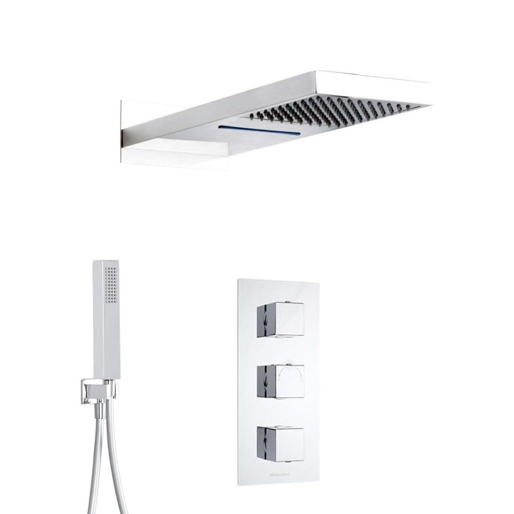 Milano Arvo Thermostatic Diverter Mixer Valve 200Mm X 500Mm Waterblade Shower Head Handset - Chrome