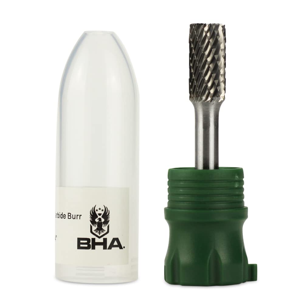 BHA Cylinder End Tungsten Carbide Burr Die Grinder Rotary Tool Bit - Double Cut, 3/8" x 3/4", 1/4" Shank