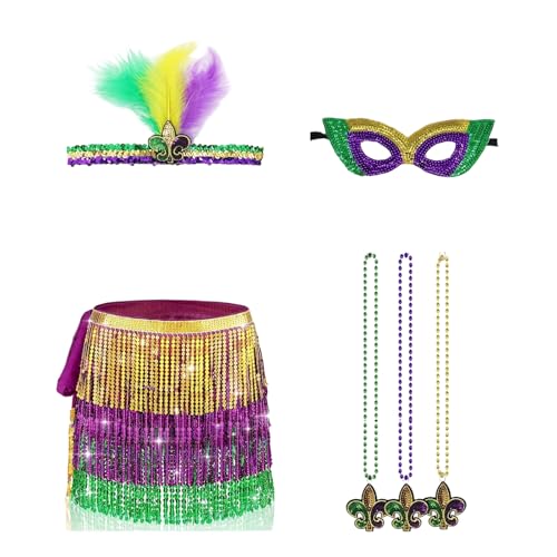 Carnaval et Mardi Gras : jupe, perles et bandeau de fête